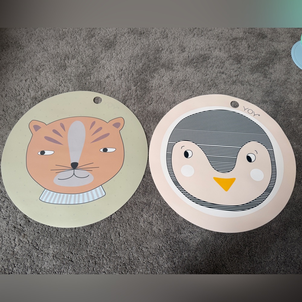Two Oyoy Cute Animal Face Placemats- Penguin and Leopard